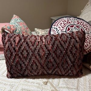 Woven Textured Pillow - Red and Brown